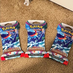 New Pokemon Paldea Evolved Booster Pack Trio - Blue and Red bundle!